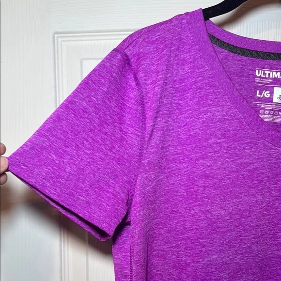 Adidas Woman’s Purple Short Sleeve Fitted Ultimate Tee V-Neck Size Large - Picture 5 of 6